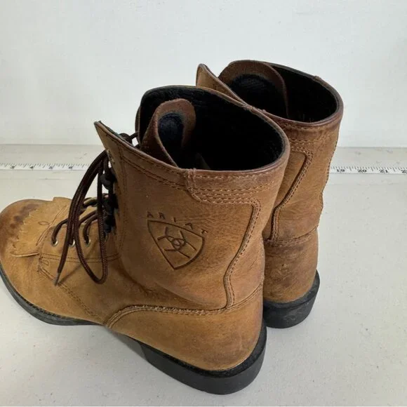 Ariat Brown Leather Lace Up Boots Size 8B Fringe Kiltie Western Cowgirl Rodeo
